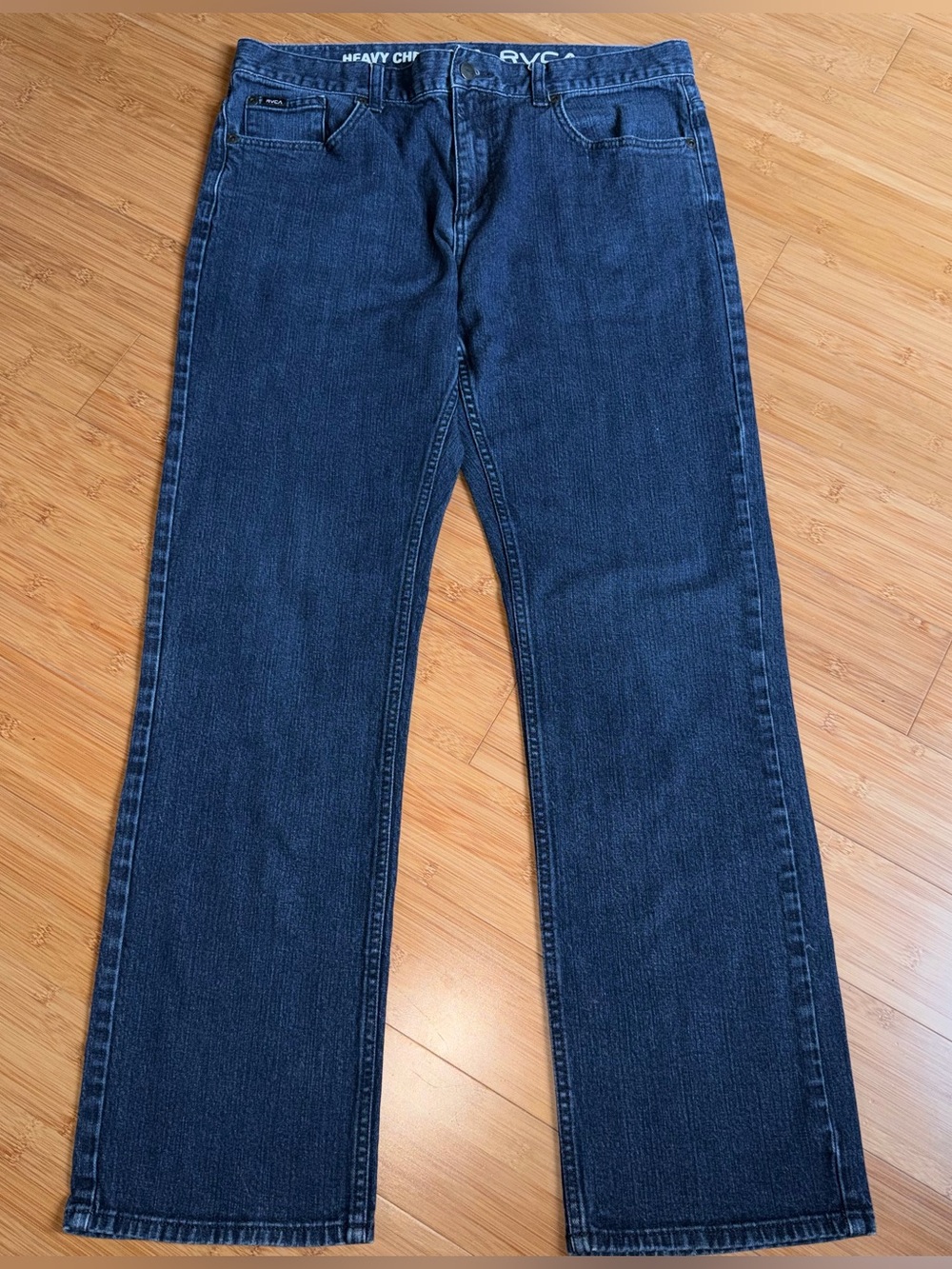 RVCA Heavy Chev Mens Jeans 34x31 Straight Leg Blue Denim VA Logo 35 Waist